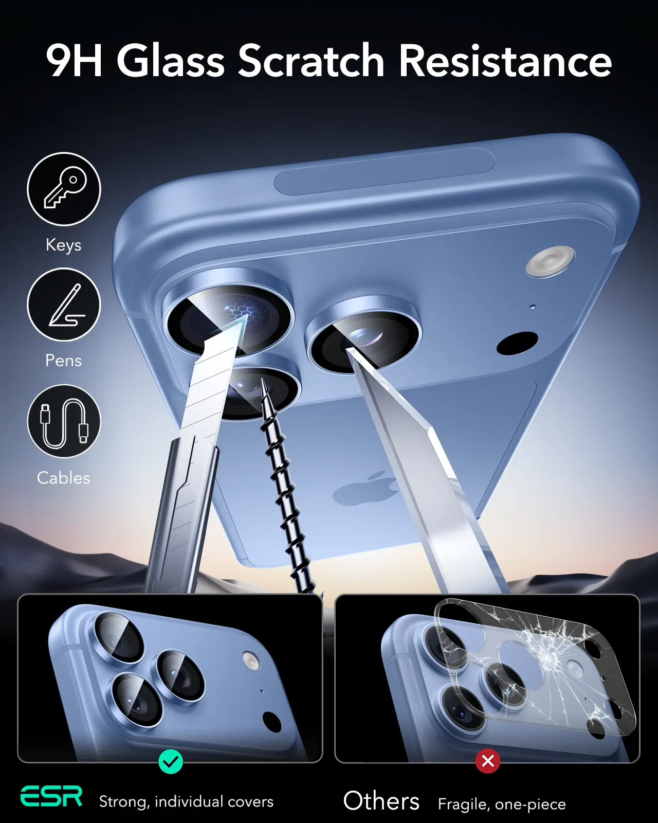 ESR Armorite Apple iPhone 18 Pro / Pro Max Camera Lens Protector Blauw afbeelding 6