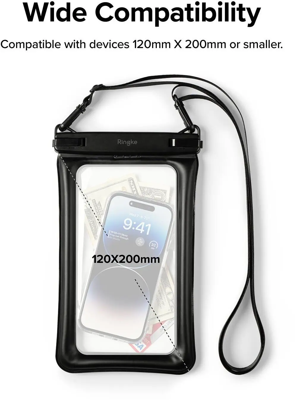 Ringke Floating Waterdicht Telefoonhoesje met Koord IPX8 Zwart afbeelding 3