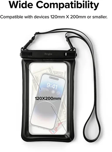 Ringke Floating Waterdicht Telefoonhoesje met Koord IPX8 Zwart afbeelding 3