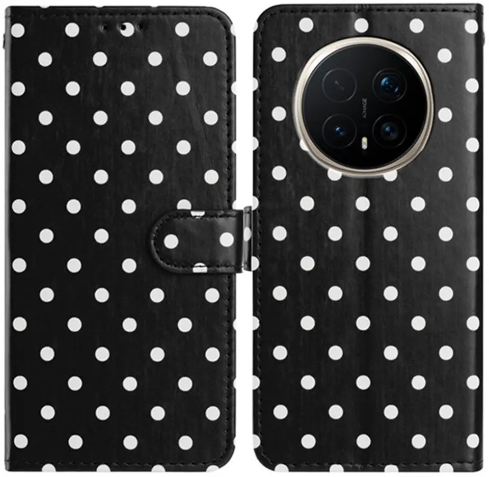 Honor Magic 8 Pro Hoesje Portemonnee Book Case Polka Dot Zwart afbeelding 1