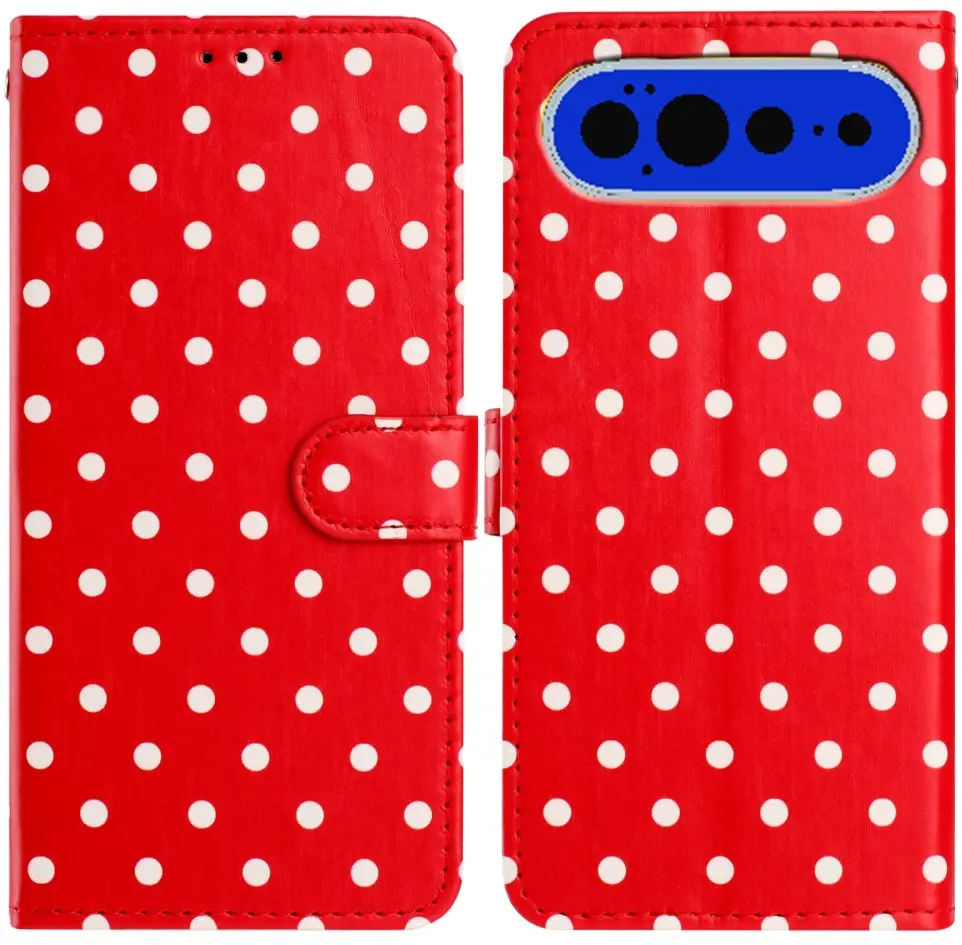 Google Pixel 11 Pro Hoesje Portemonnee Book Case Polka Dot Rood afbeelding 1