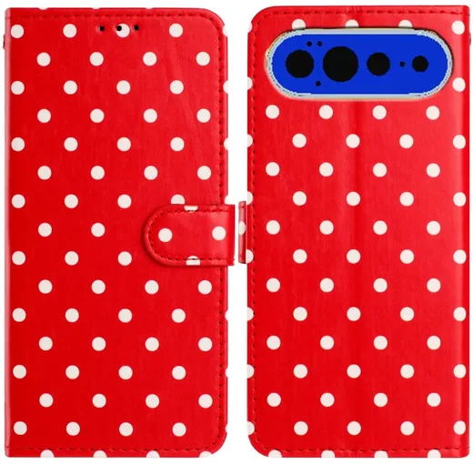 Google Pixel 11 Pro Hoesje Portemonnee Book Case Polka Dot Rood afbeelding 1