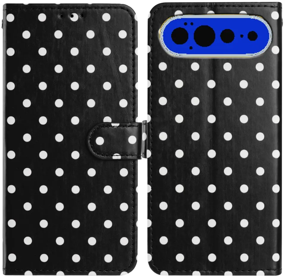 Google Pixel 11 Pro XL Hoesje Portemonnee Book Case Polka Dot Zwart afbeelding 1