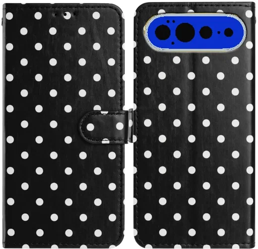 Google Pixel 11 Pro XL Hoesje Portemonnee Book Case Polka Dot Zwart afbeelding 1