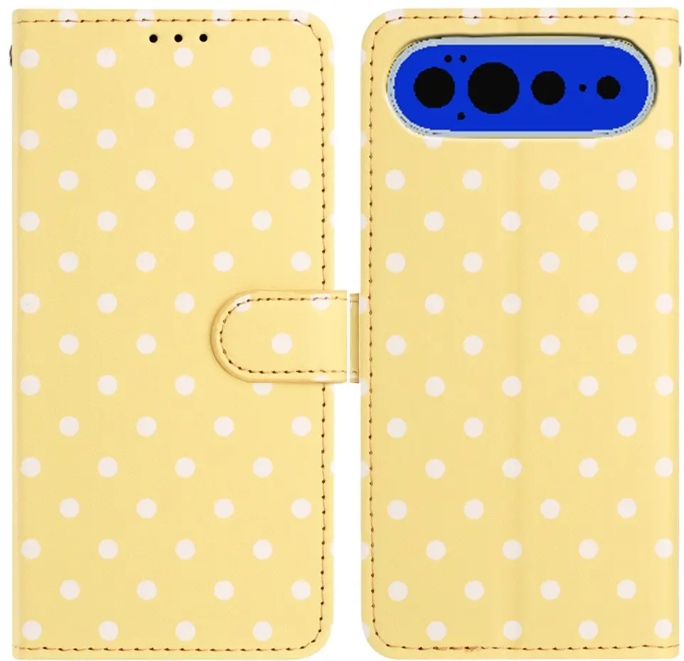 Google Pixel 11 Pro XL Hoesje Portemonnee Book Case Polka Dot Geel afbeelding 1