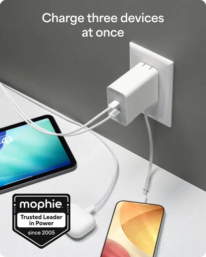 Mophie 67W Power Adapter met 2x USB-C Poort en Uittrekbare USB-C Kabel Wit​ afbeelding 3