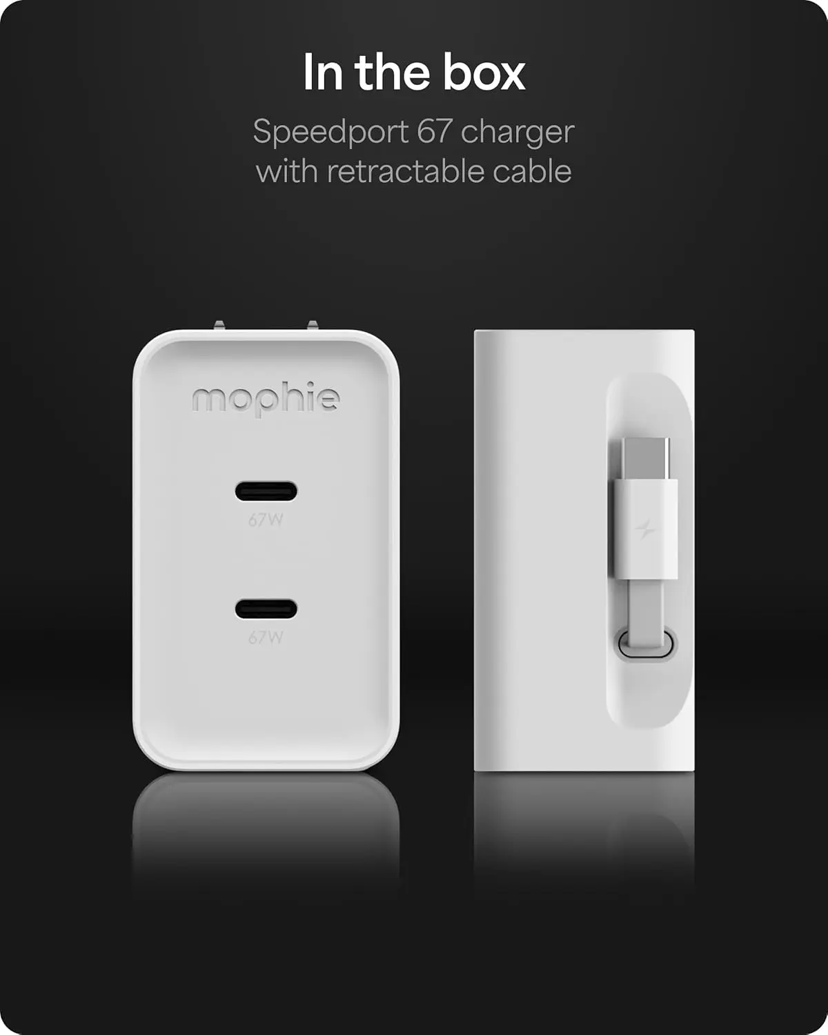 Mophie 67W Power Adapter met 2x USB-C Poort en Uittrekbare USB-C Kabel Wit​ afbeelding 5
