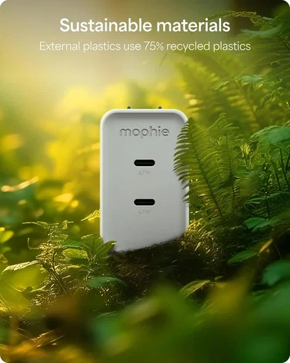Mophie 67W Power Adapter met 2x USB-C Poort en Uittrekbare USB-C Kabel Wit​ afbeelding 4
