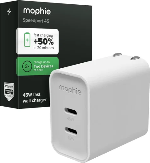 Mophie 45W Power Adapter met 2x USB-C Poort Wit afbeelding 1