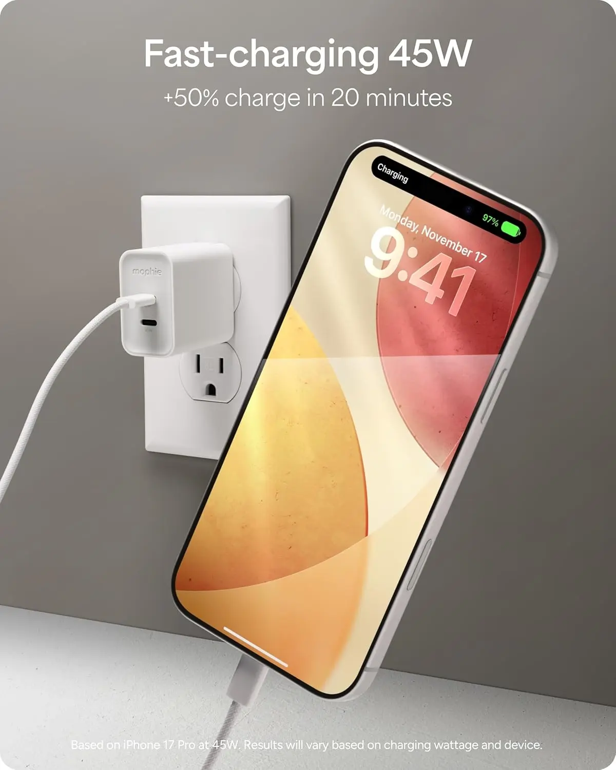 Mophie 45W Power Adapter met 2x USB-C Poort Wit afbeelding 2