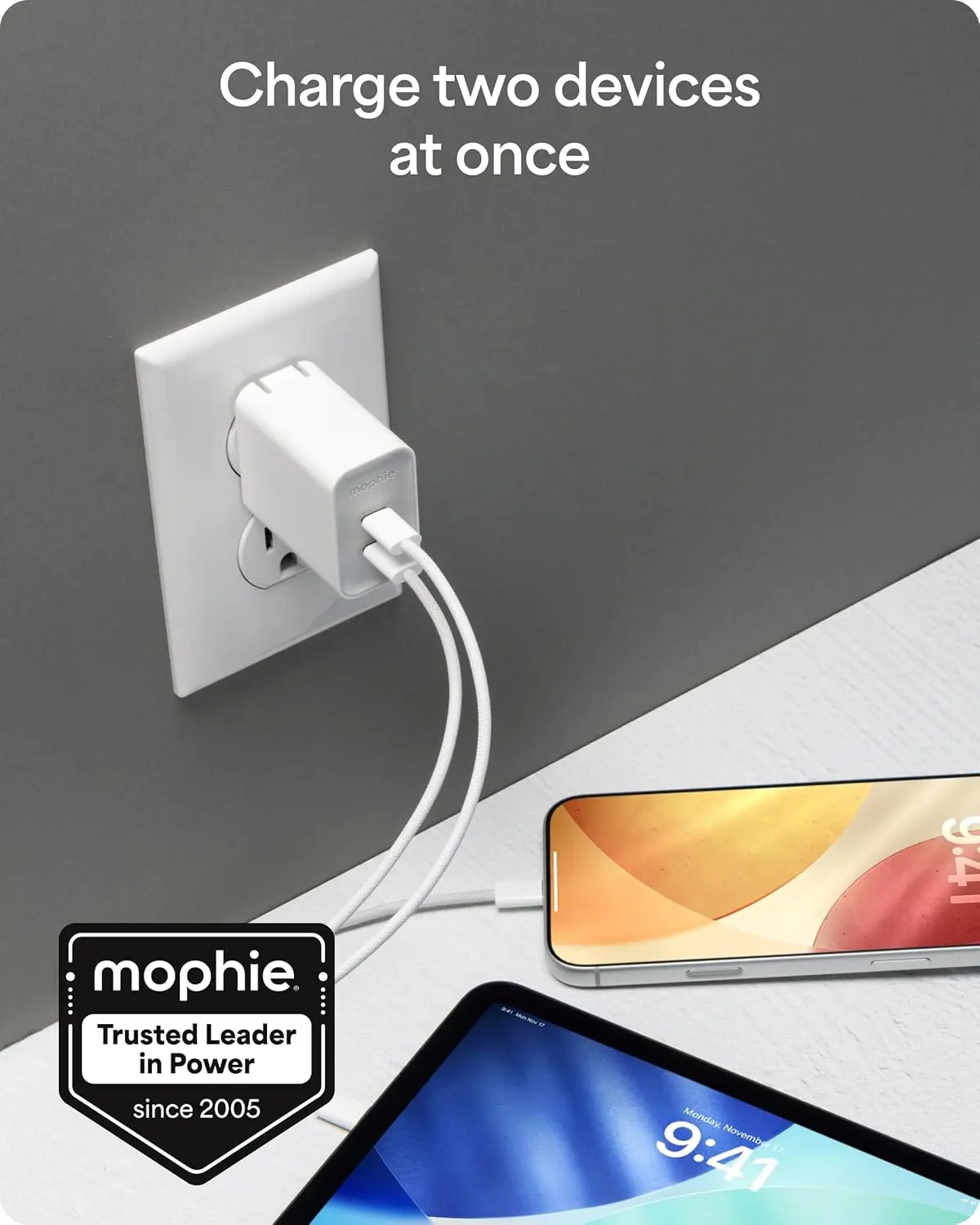 Mophie 45W Power Adapter met 2x USB-C Poort Wit afbeelding 3