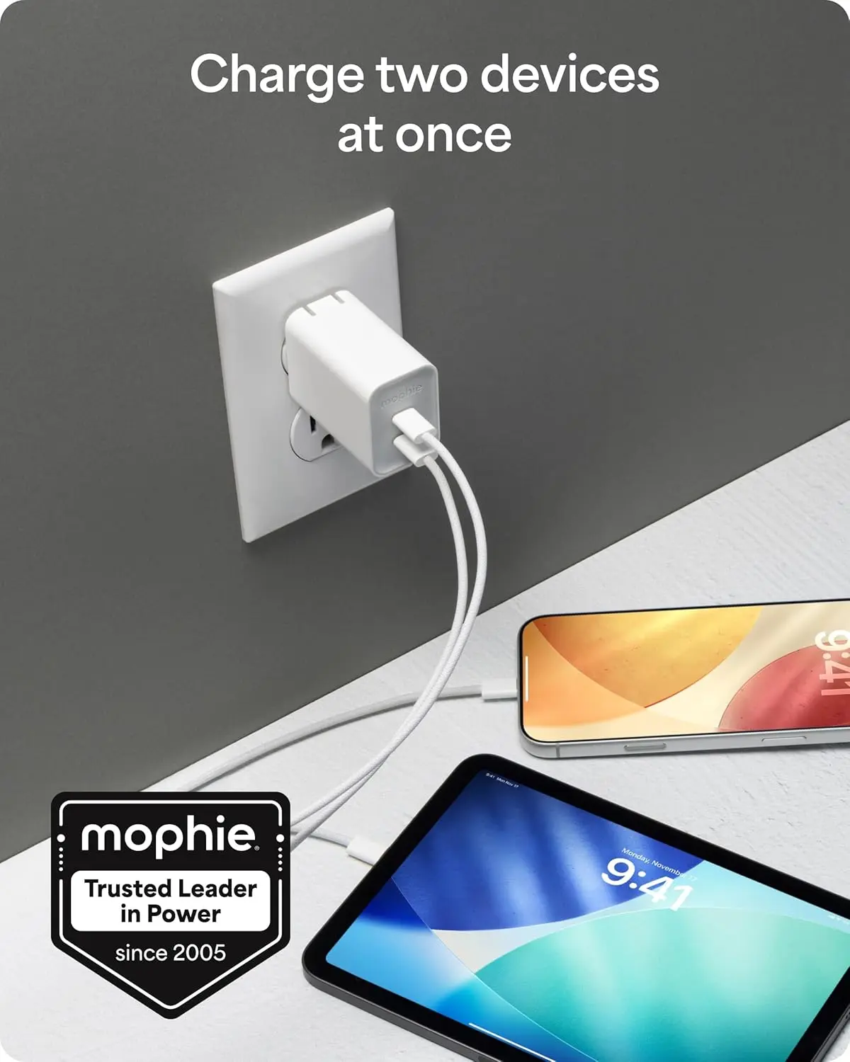 Mophie 70W Power Adapter met 2x USB-C Poort Wit afbeelding 3