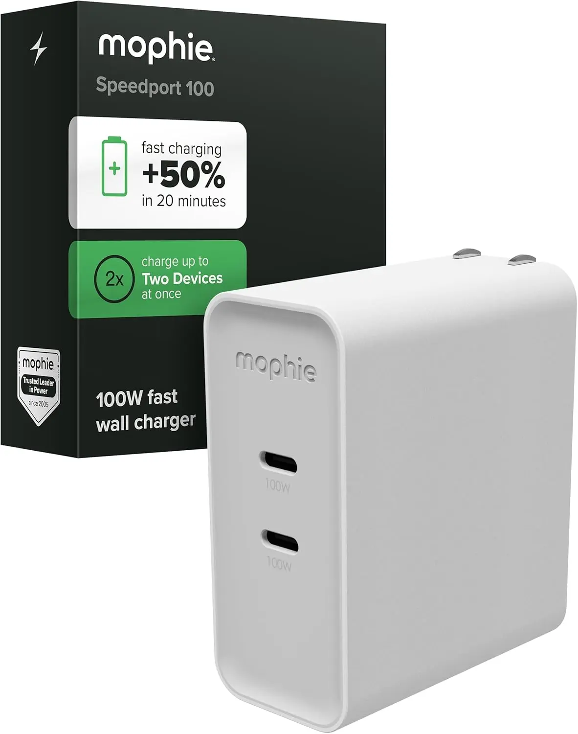 Mophie 100W Power Adapter met 2x USB-C Poort Wit afbeelding 1