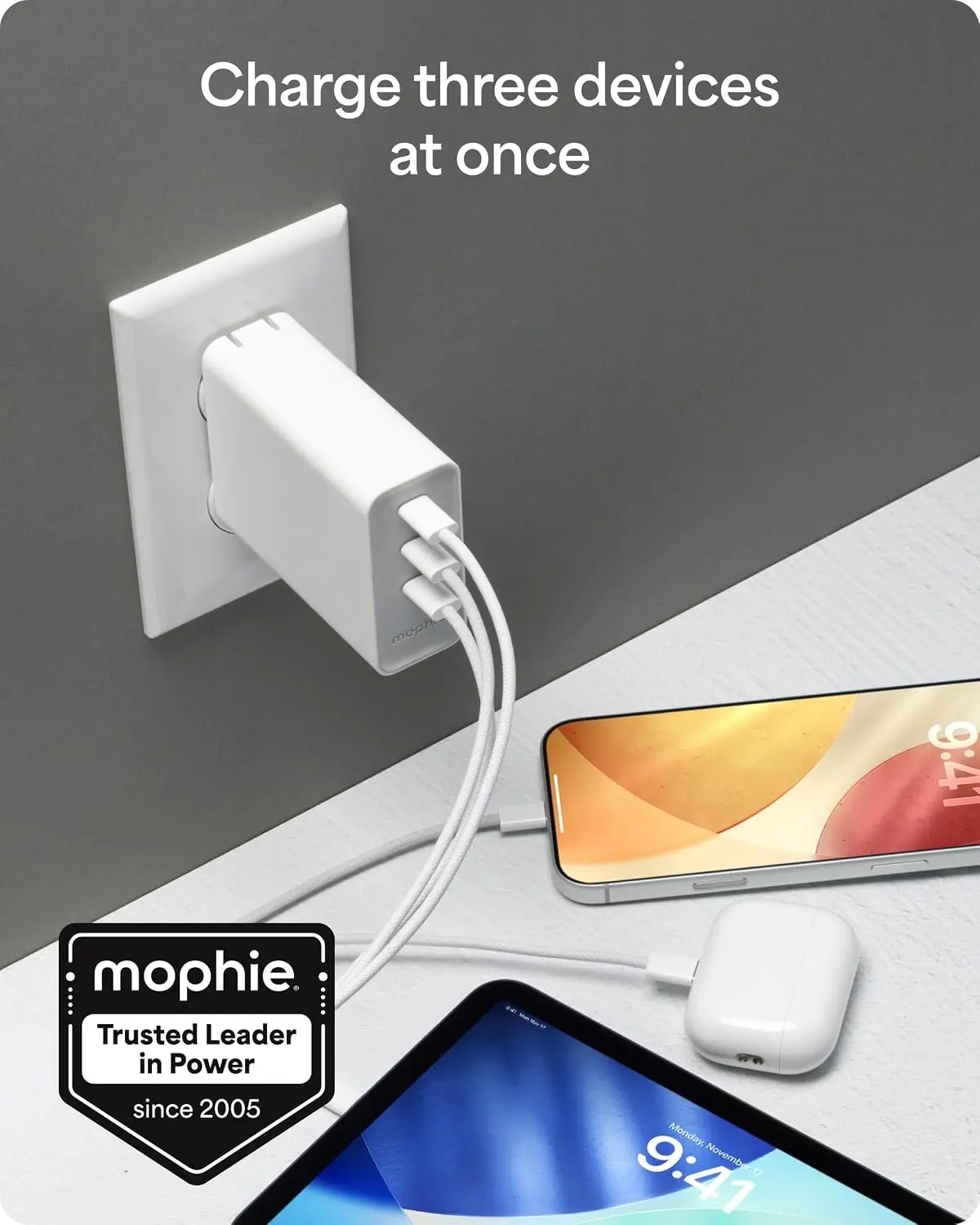 Mophie 140W Power Adapter met 3x USB-C Poort Wit afbeelding 3