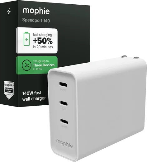 Mophie 140W Power Adapter met 3x USB-C Poort Wit afbeelding 1