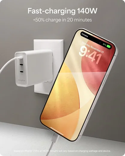 Mophie 140W Power Adapter met 3x USB-C Poort Wit afbeelding 2
