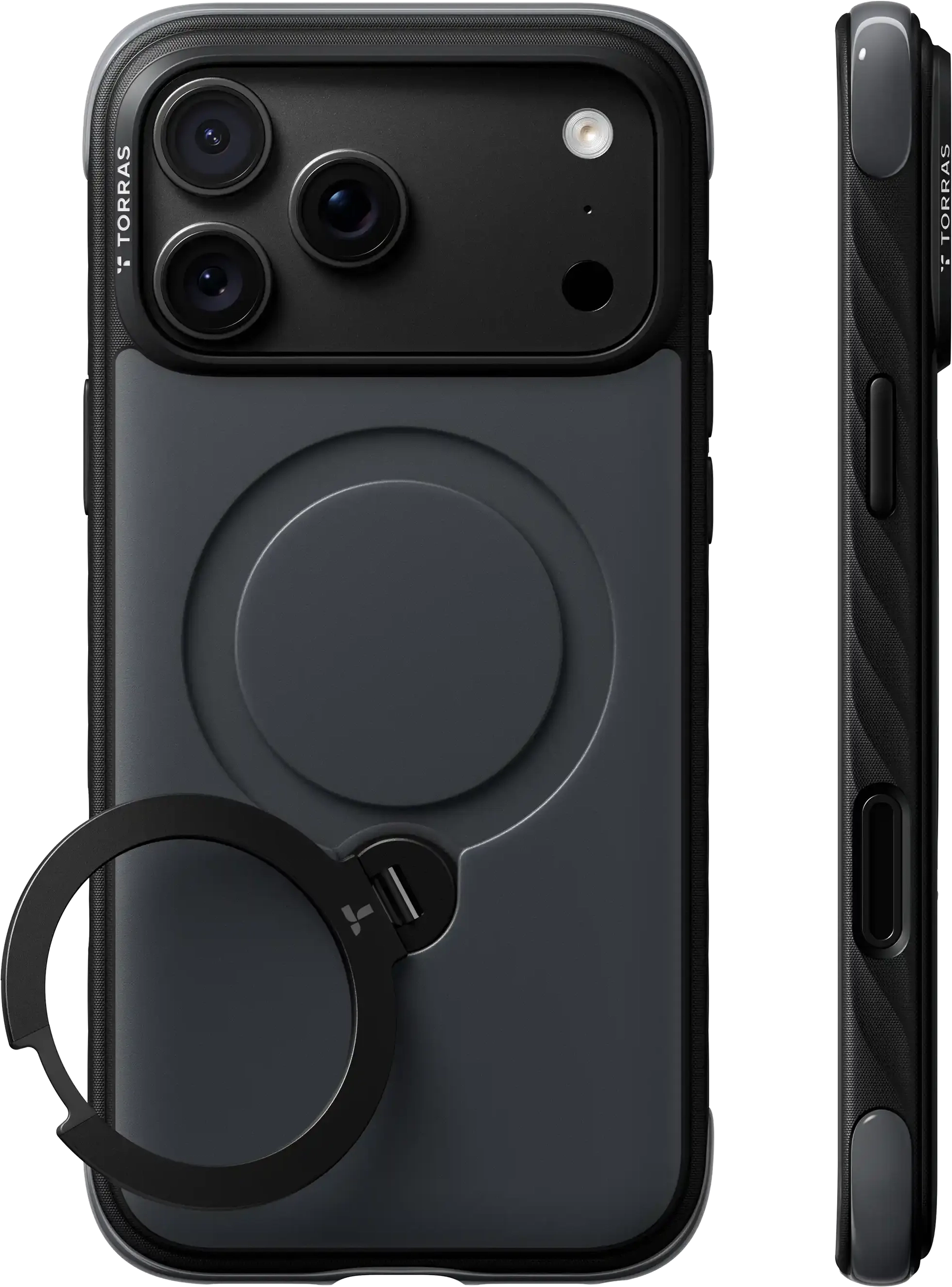 TORRAS Ostand Q3 Rugg iPhone 18 Pro / 17 Pro Hoesje MagSafe Kickstand Zwart afbeelding 1