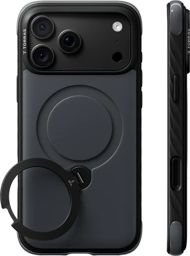 TORRAS Ostand Q3 Rugg iPhone 18 Pro / 17 Pro Hoesje MagSafe Kickstand Zwart afbeelding 1