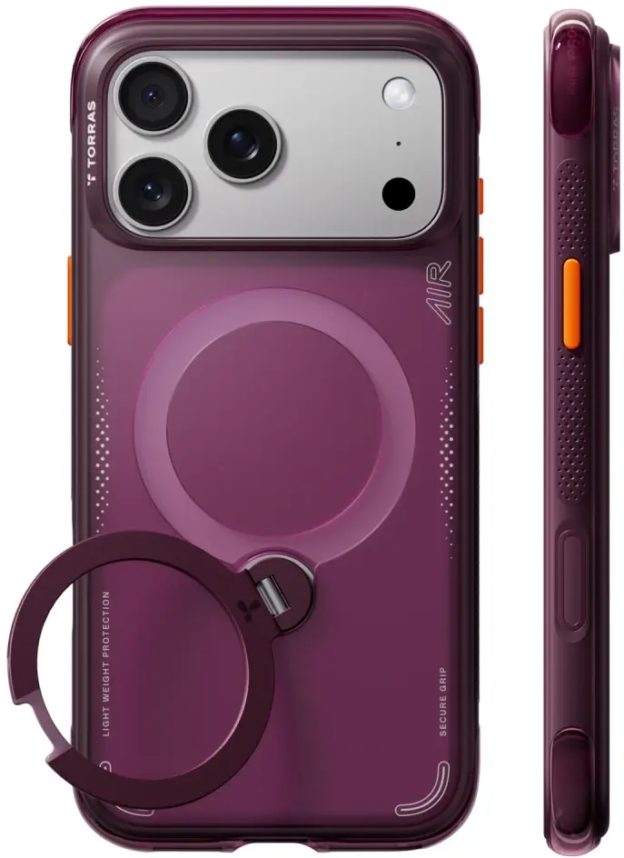 TORRAS Ostand Q3 Air iPhone 18 Pro / 17 Pro Hoesje MagSafe Kickstand Burgundy afbeelding 2
