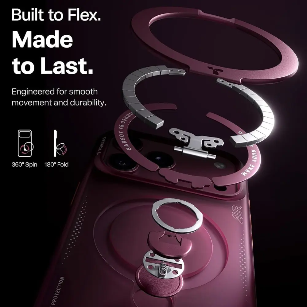 TORRAS Ostand Q3 Air iPhone 18 Pro / 17 Pro Hoesje MagSafe Kickstand Burgundy afbeelding 3