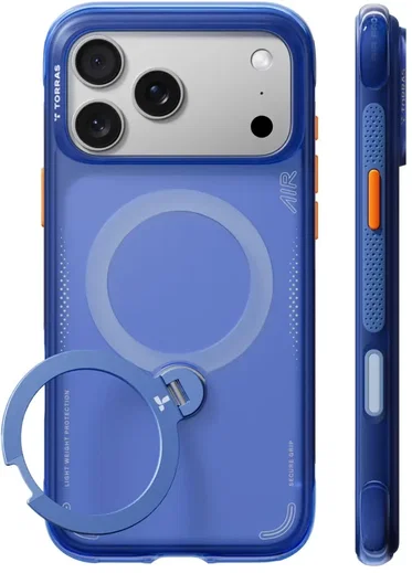 TORRAS Ostand Q3 Air iPhone 18 Pro / 17 Pro Hoesje MagSafe Kickstand Blauw afbeelding 2