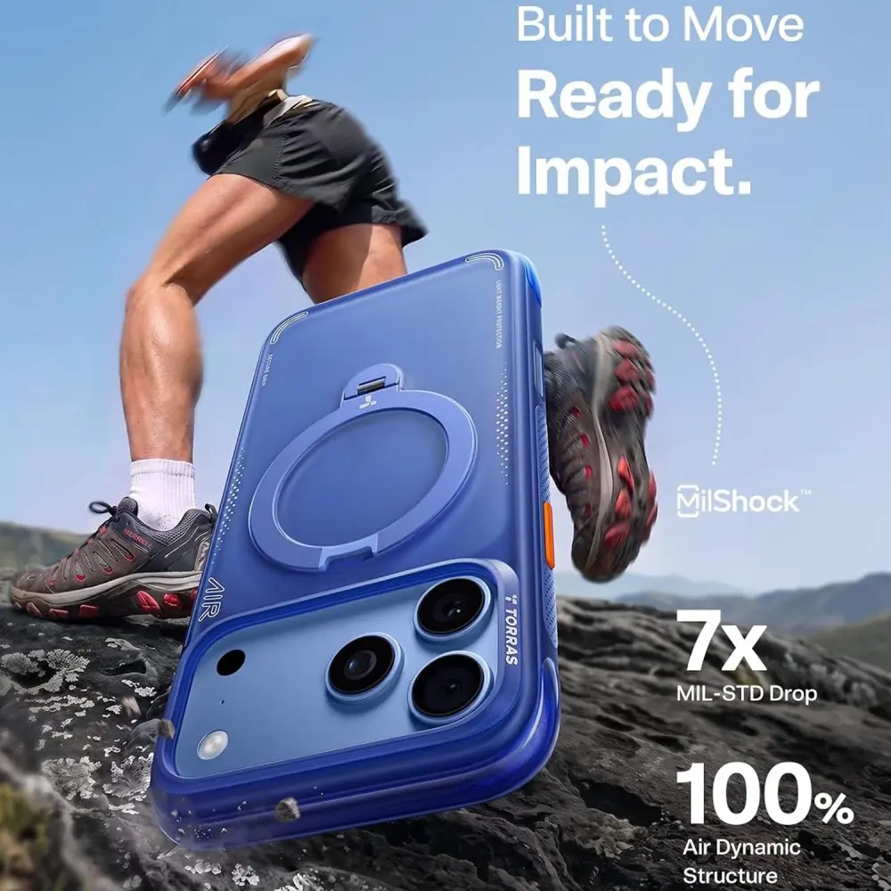 TORRAS Ostand Q3 Air iPhone 18 Pro / 17 Pro Hoesje MagSafe Kickstand Blauw afbeelding 5