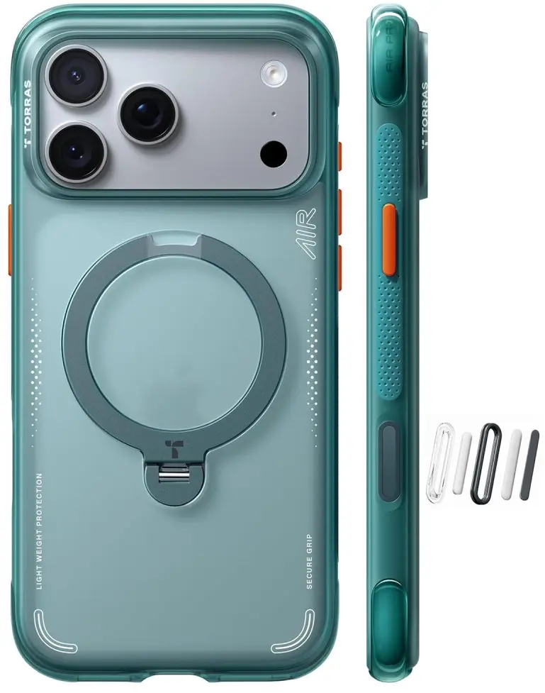 TORRAS Ostand Q3 Air iPhone 18 Pro / 17 Pro Hoesje MagSafe Kickstand Groen afbeelding 1