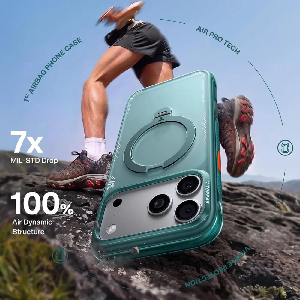 TORRAS Ostand Q3 Air iPhone 18 Pro / 17 Pro Hoesje MagSafe Kickstand Groen afbeelding 5