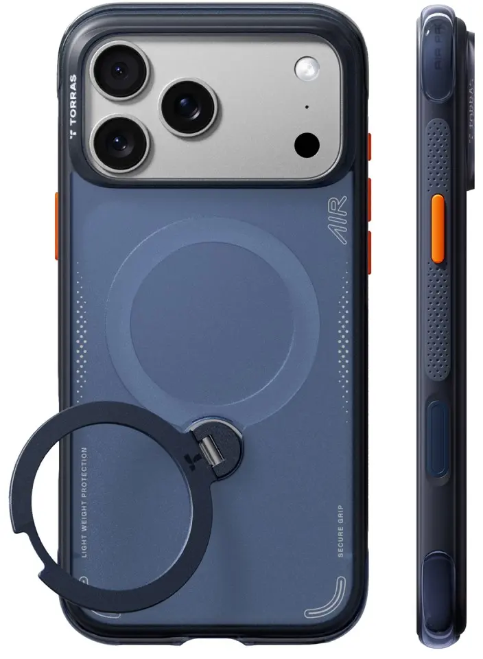 TORRAS Ostand Q3 Air iPhone 18 Pro Hoesje MagSafe 360° Kickstand Donker Blauw afbeelding 2