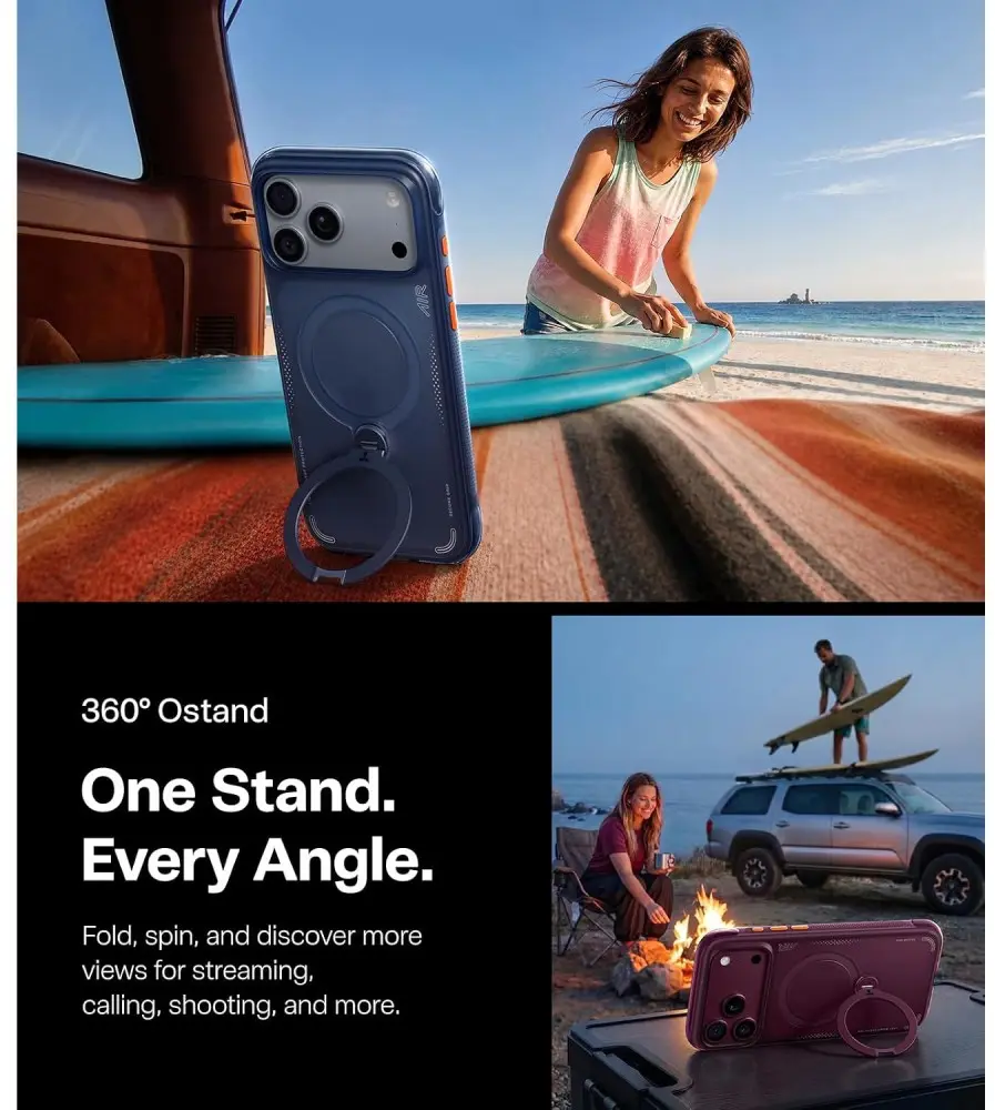 TORRAS Ostand Q3 Air iPhone 18 Pro Hoesje MagSafe 360° Kickstand Donker Blauw afbeelding 7