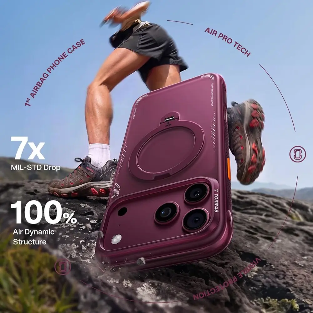 TORRAS Ostand Q3 Air iPhone 18 Pro Max / 17 Pro Max Hoesje MagSafe Burgundy afbeelding 6
