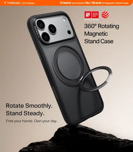 TORRAS Ostand O1 Guardian Apple iPhone 18 Pro Hoesje 360° MagSafe Stand Zwart afbeelding 2