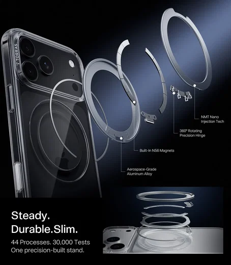 TORRAS Ostand O1 Guardian Apple iPhone 18 Pro Hoesje 360° MagSafe Stand Clear afbeelding 3
