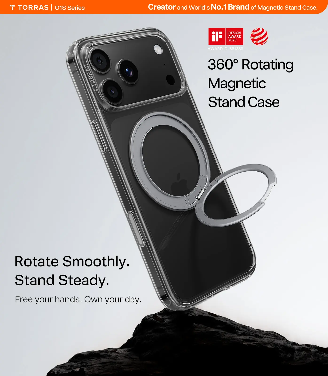 TORRAS Ostand O1 Guardian Apple iPhone 18 Pro Hoesje 360° MagSafe Stand Clear afbeelding 2