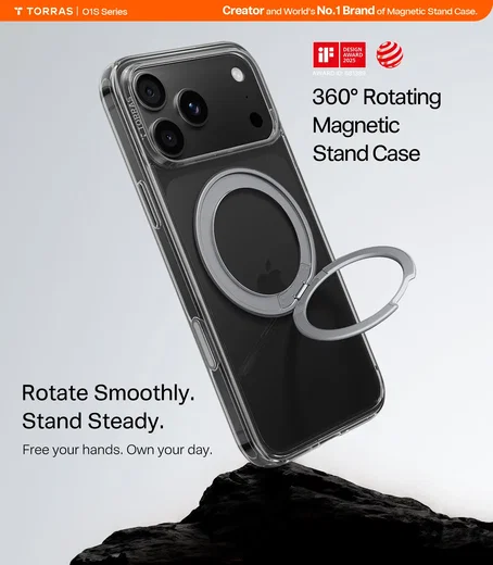 TORRAS Ostand O1 Guardian Apple iPhone 18 Pro Hoesje 360° MagSafe Stand Clear afbeelding 2