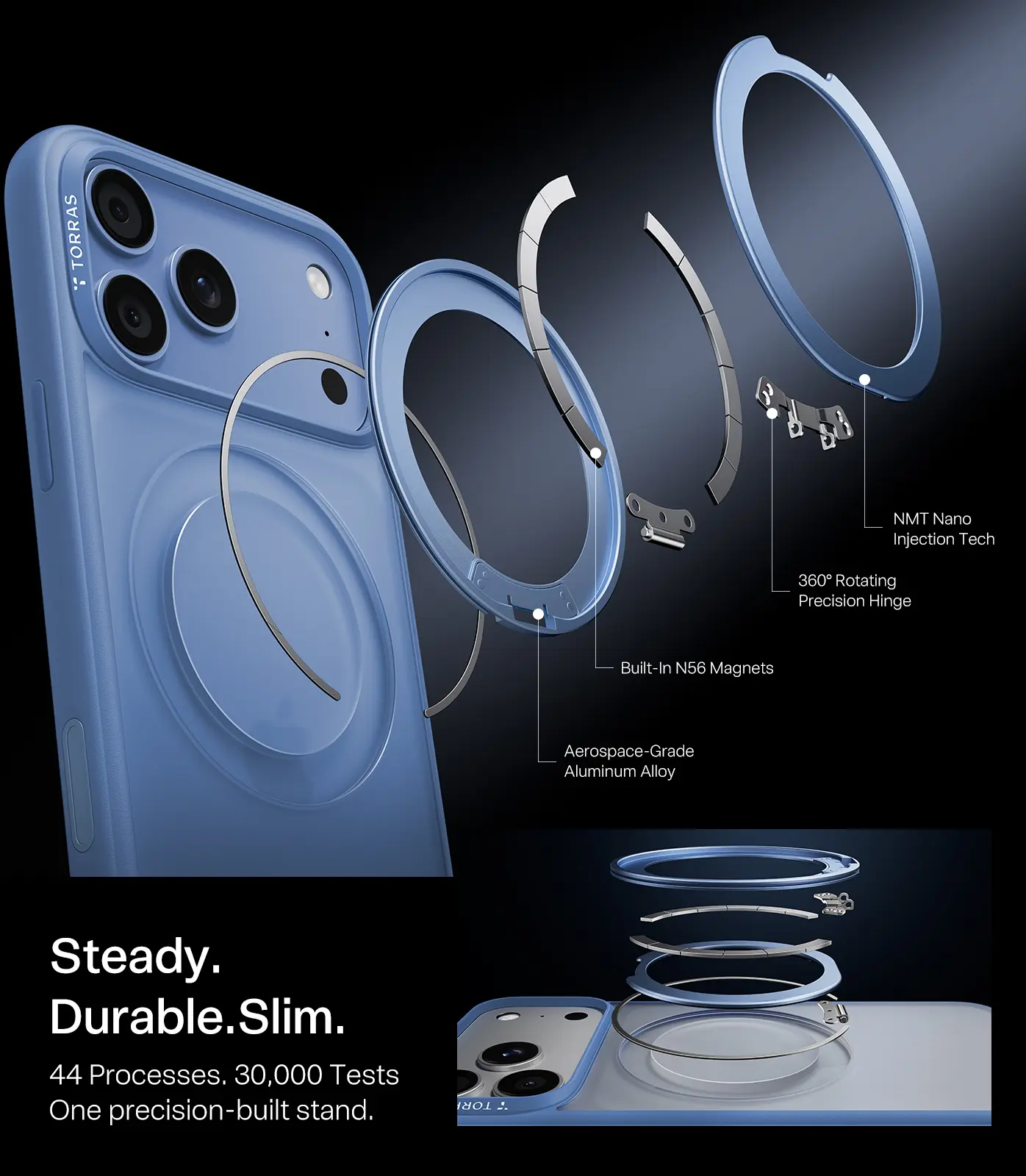 TORRAS Ostand O1 Guardian Apple iPhone 18 Pro Hoesje 360° MagSafe Stand Blauw afbeelding 3
