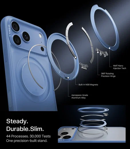TORRAS Ostand O1 Guardian Apple iPhone 18 Pro Hoesje 360° MagSafe Stand Blauw afbeelding 3
