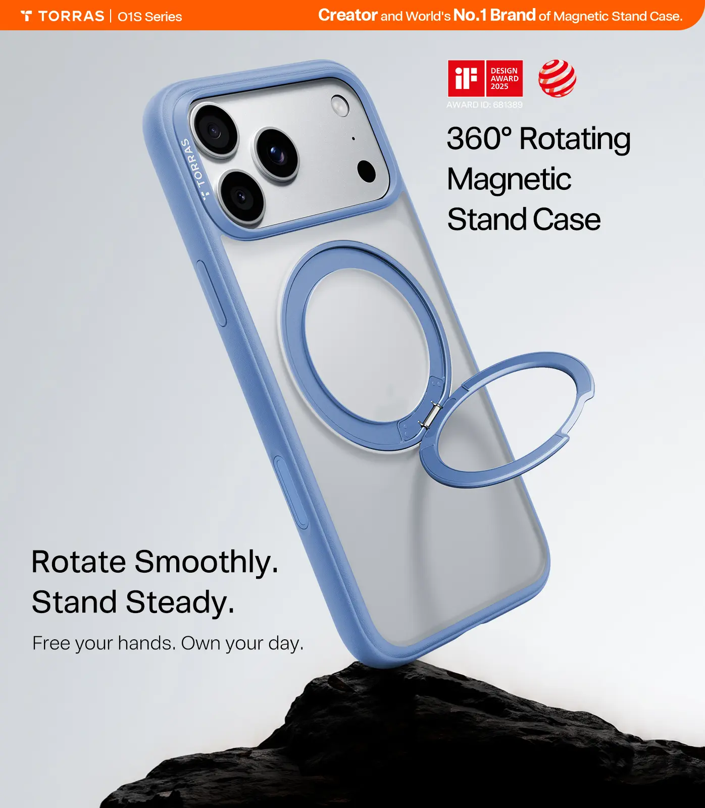 TORRAS Ostand O1 Guardian Apple iPhone 18 Pro Hoesje 360° MagSafe Stand Blauw afbeelding 2