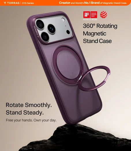 TORRAS Ostand O1 Guardian Apple iPhone 18 Pro Hoesje 360° MagSafe Stand Paars afbeelding 2