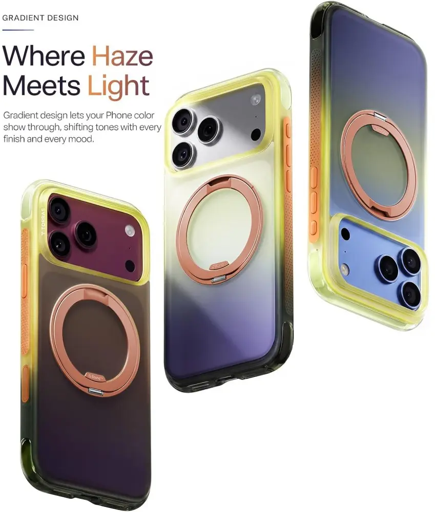 TORRAS O3 Air Gradient iPhone 18 Pro / 17 Pro Hoesje MagSafe Stand Oranje Paars afbeelding 10