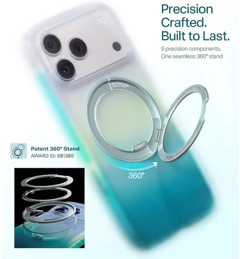TORRAS O3 Air Gradient iPhone 18 Pro / 17 Pro Hoesje MagSafe Stand Groen Blauw afbeelding 4