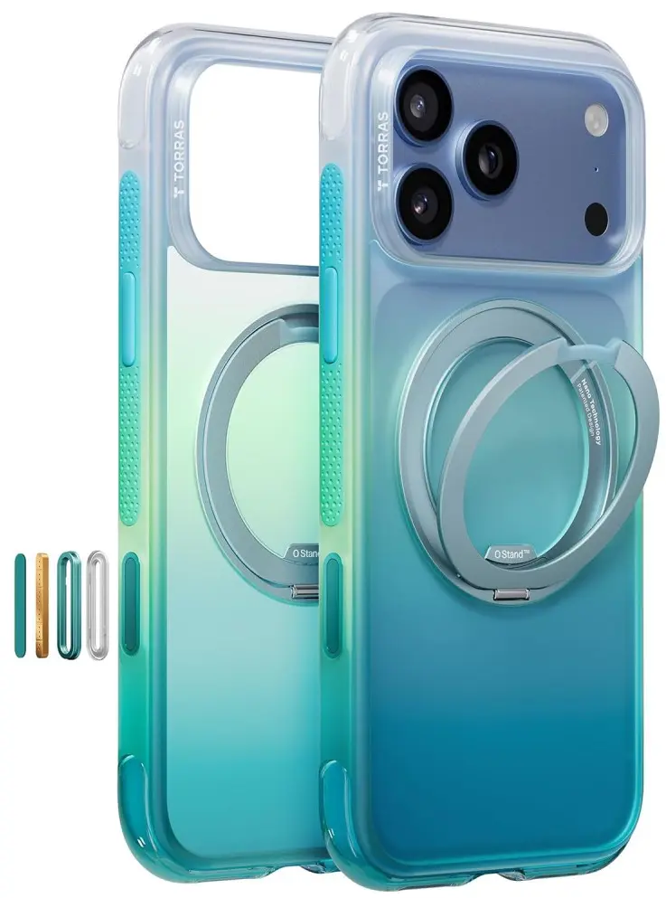 TORRAS O3 Air Gradient iPhone 18 Pro / 17 Pro Hoesje MagSafe Stand Groen Blauw afbeelding 1