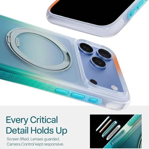 TORRAS O3 Air Gradient iPhone 18 Pro / 17 Pro Hoesje MagSafe Stand Groen Blauw afbeelding 8