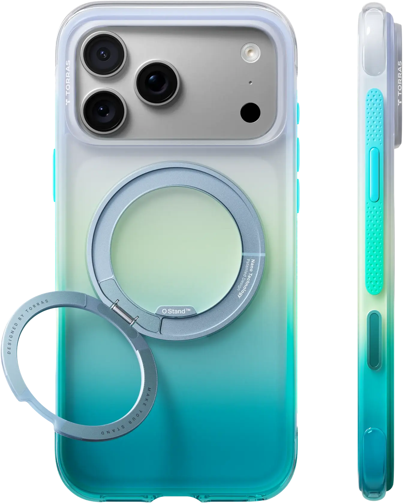 TORRAS O3 Air Gradient iPhone 18 Pro / 17 Pro Hoesje MagSafe Stand Groen Blauw afbeelding 2
