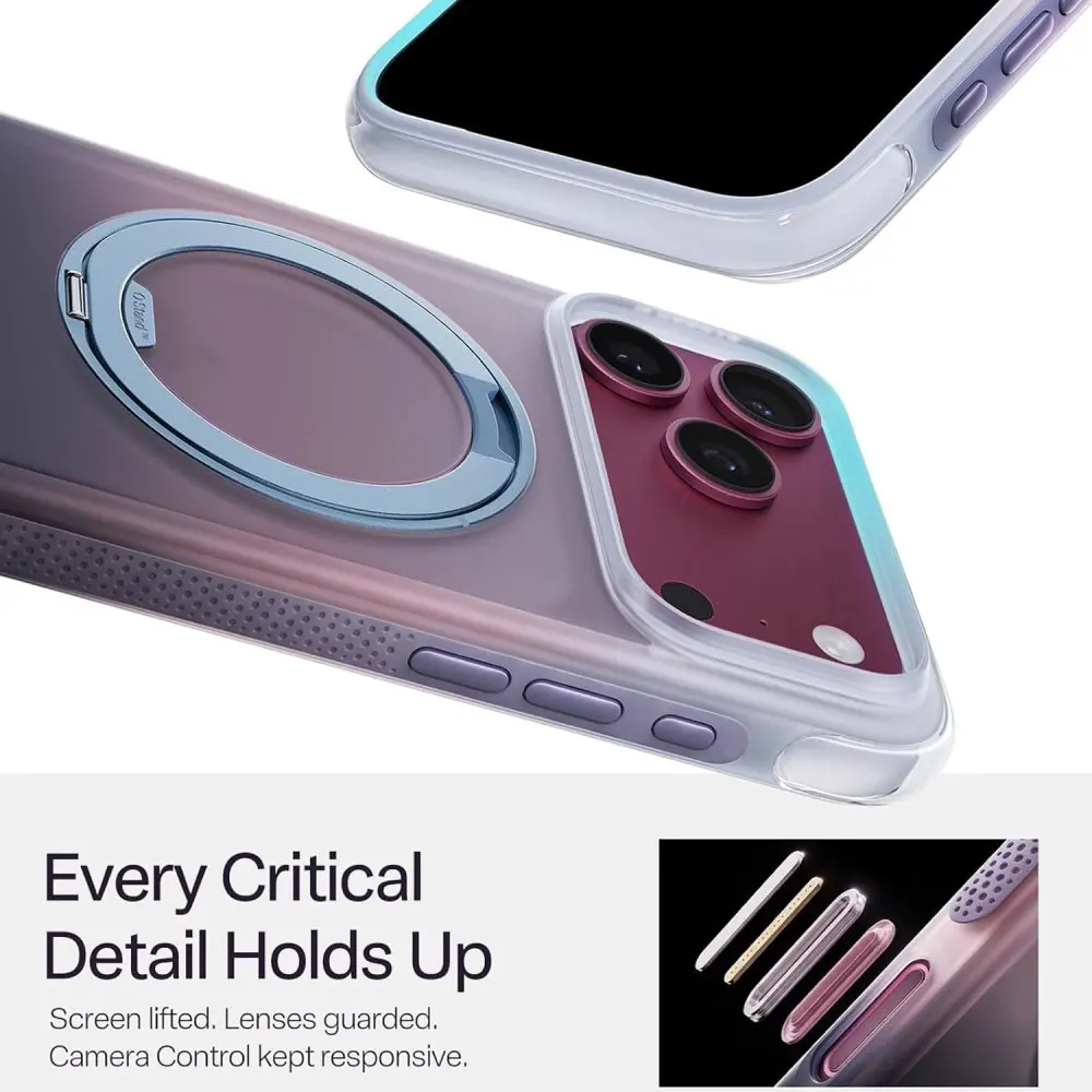 TORRAS O3 Air Gradient iPhone 18 Pro / 17 Pro Hoesje MagSafe Stand Blauw Paars afbeelding 8