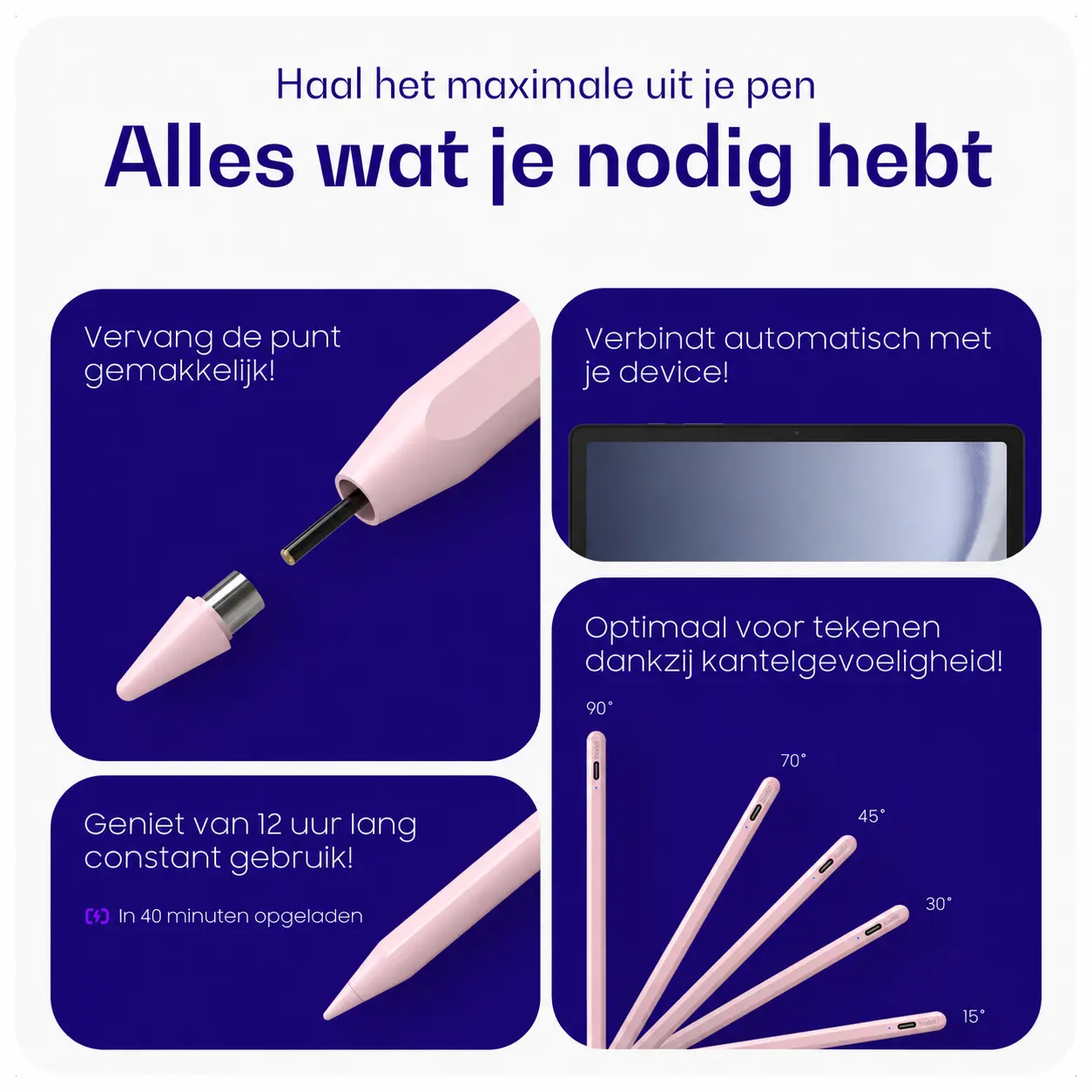 Buddi Flow 2 Universele Stylus Pen voor Android en iPad Roze afbeelding 6
