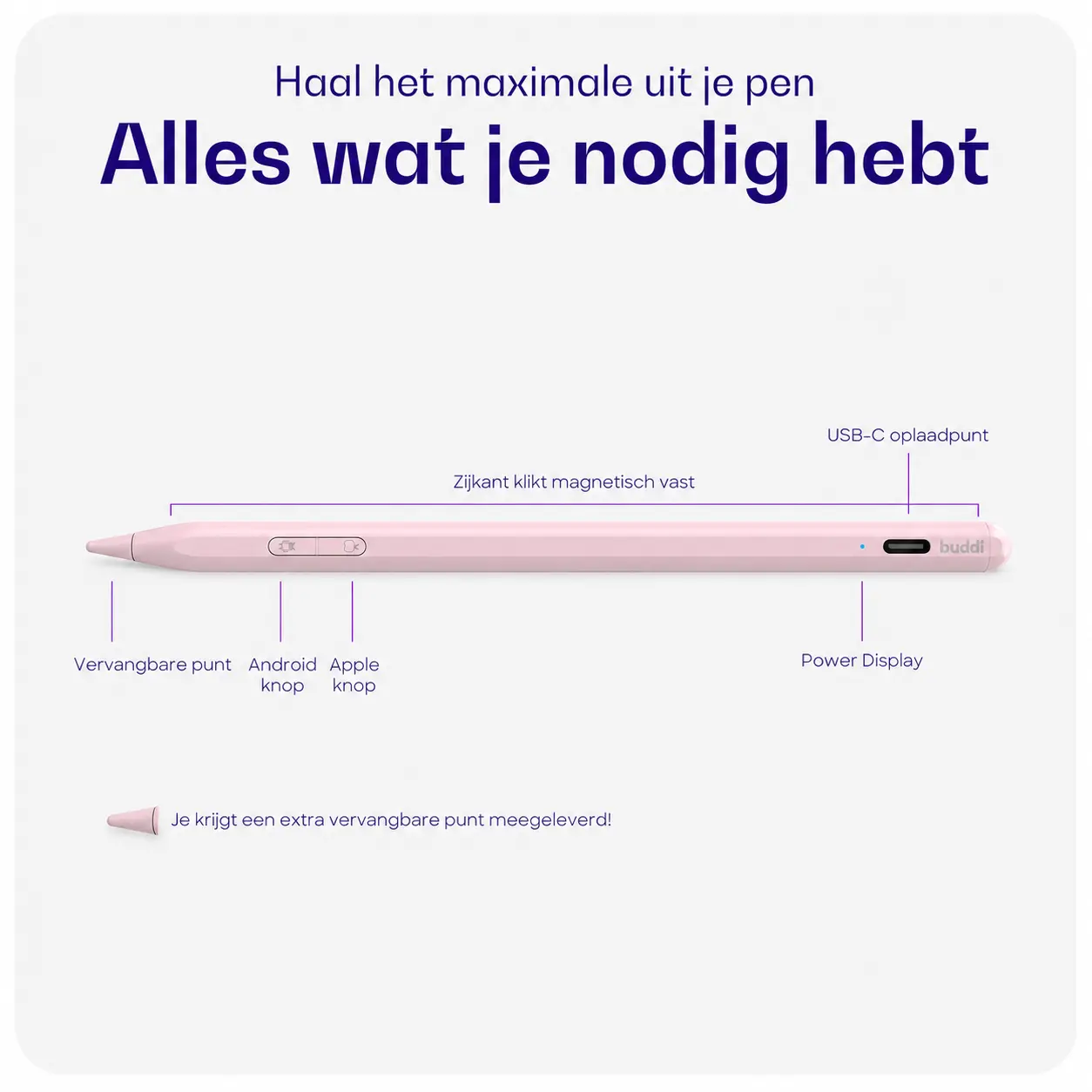 Buddi Flow 2 Universele Stylus Pen voor Android en iPad Roze afbeelding 3