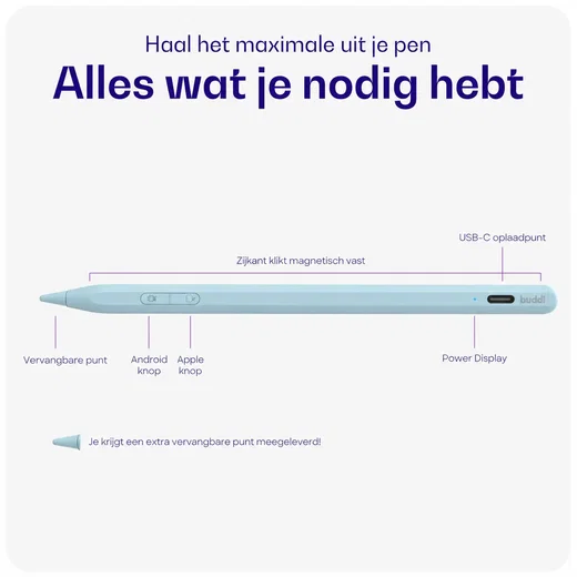 Buddi Flow 2 Universele Stylus Pen voor Android en iPad Blauw afbeelding 3