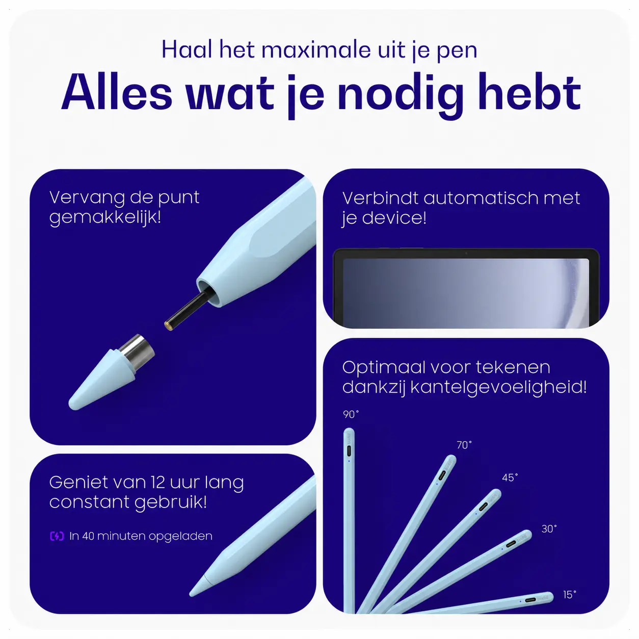 Buddi Flow 2 Universele Stylus Pen voor Android en iPad Blauw afbeelding 6