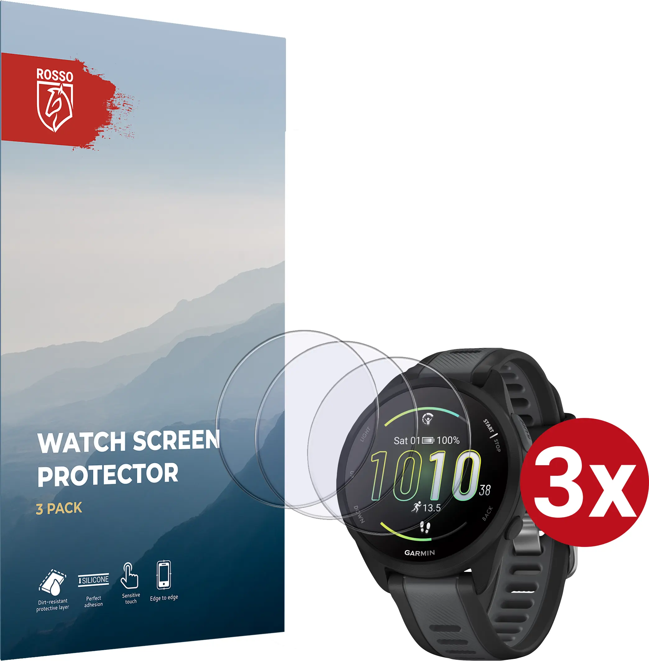 Rosso Garmin Forerunner 165 9H Tempered Glass Screen Protector 3-Pack afbeelding 1